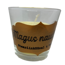 Steariinist küünal klaasis "Magus nauding" 7x7 cm, helekollane lõhnastatud vanilliga