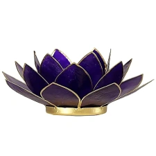 Lootoseõie kujuline teeküünla alus, violetsed kroonlehed kuldses raamis Ø 13.5 cm