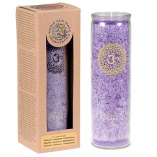 Küünal klaasis "Sahasrara – vaimsus, spirituaalsus" 21x6.5 cm, lõhnanauding eeterlikest õlidest: mägiroos, patchuli, frankincense, 100 tundi