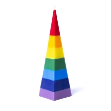 JAA, SEE ON UUS! Erksates vikerkaare värvides püramiidi kujuline küünal, lõhnatu, 21x6 cm