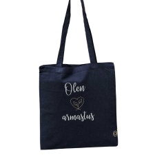 VIIMASED! Poekott OLEN ARMASTUS Tumesinine, Premium 38x42cm 100% puuvill