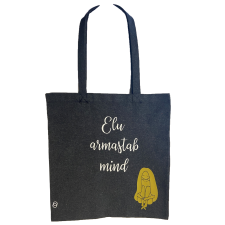 Poekott ELU ARMASTAB MIND Tumesinine Premium 38x42cm 100% puuvill